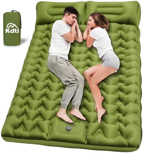 Double Inflatable Sleeping Pad for 2 Person - Ultralight Air Mattress with Built-in Foot Pump, Durable Waterproof Camping Pad for Couples, Backpacking, Hiking (Green)
