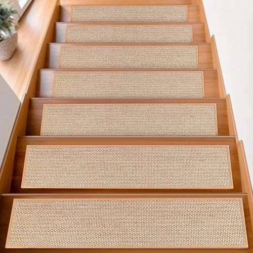 Stair Treads for Wooden Steps Indoor,8" X 30" (15 in Pack) Carpet Stair Treads for Wood Stairs, Machine Washable Stair Runners for Kids Elders and Pets,Beige