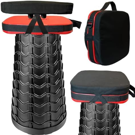 Portable Collapsible Stool Set - Heavy Duty Square Collapsible Stool + Thick Seat Cushion - 550lbs Load Capacity for Camping Travel Picnic Gardening (Red/Black)