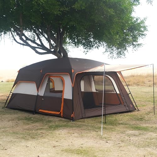 KTT Extra Large Tent 10-12-14 Person(B),Family Cabin Tents,2 Rooms,3 Doors and 3 Windows with Mesh,Straight Wall,Waterproof,Double Layer,Big Tent for Outdoor,Picnic,Camping,Family Gathering