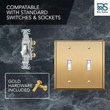 Rio Salto BRASS Metal Gold Double Toggle Light Switch Covers Wall Plate Toggle Light Switch Wallplate Decorative Gold 2 Gang Wall Switch Plate Covers Genuine Brushed Brass - Standard Size