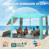 Rhino Valley Beach Cabana, 8 × 8FT Foldable Beach Tent with Cup Holder, Beach Canopy Easy Setup with UPF50+ Protection, Windproof Stable Beach Tent, Portable Beach Cabana Tent for Beach Camping