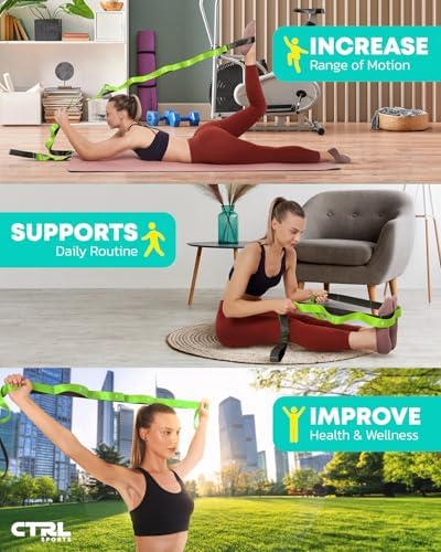 Stretching Strap with Loops - Non Elastic Stretch Band for Physical Therapy, Yoga Strap for Stretching Equipment, Stretch Bands for Exercise and Flexibility - Fascia, Hamstring & Leg Stretcher Belt