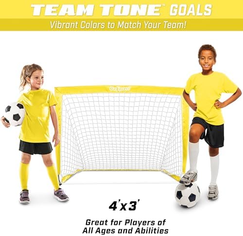 GoSports Portable Soccer Goals for Kids - 13 Color Options - Choose 4 x 3 ft or 6 x 4 ft - Team Tone Pop Up Nets for Backyard