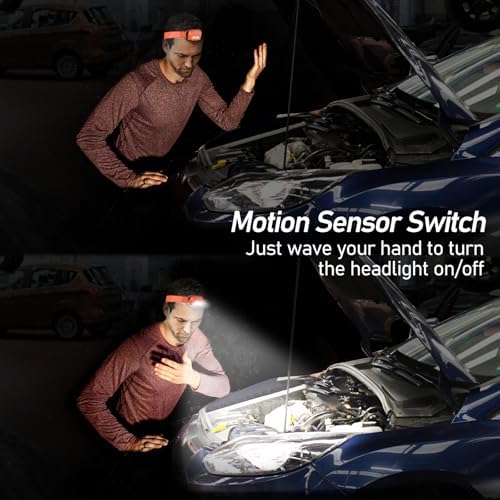 Headlamp Flashlight, 2-Pack Super Bright LED Rechargeable Headlight - Spotlight&Floodlight Combination,Sensor Control, 8 Modes,IPX5 Waterproof, 20+Hrs Runtime for Camping-Orange