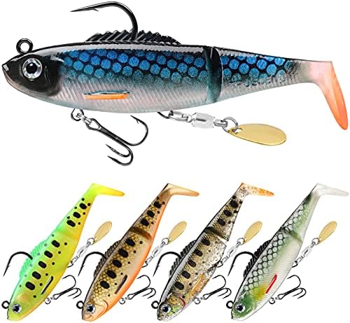 TRUSCEND Pre-Rigged Soft Fishing Lures, Well-Made Easy Catching Lures for Family Fishing, Great Action Swimbaits with Spinner, All-Conditions Fishing Gear for Bass Trout Walleye, Crappie Fishing Jigs