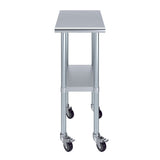 AmGood 24 in. x 15 in. Stainless Steel Work Table with Wheels | Metal Kitchen Food Prep Table | NSF