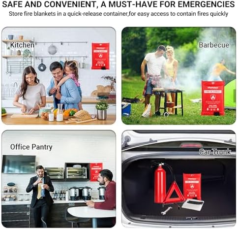 Heavy-Duty Emergency Fire Blanket for Home and Kitchen – 2 Pack, Fireproof Fiberglass Fire Extinguisher Blanket for Welding, Fireplace, Car, Camping, Fire Suppression for Grease Fires