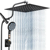 Cobbe 12 Inch All Metal 3-Way Rain Shower Head, High Pressure Shower Head, Dual Shower Heads with Handheld Spray Combo - Upgrade Extension Arm Height Adjustable - 9 Spray Filtered Shower Head, Black