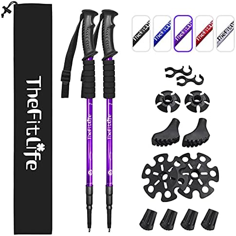 TheFitLife Nordic Walking Trekking Poles - 2 Sticks with Anti-Shock and Quick Lock System, Telescopic, Collapsible, Ultralight for Hiking, Camping, Mountaining, Backpacking, Walking, Trekking