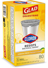 Glad Small Trash Bags 4 Gallon, Lemon Fresh Bleach Garbage Bags, Odor Resistant with Drawstring, 80 Count