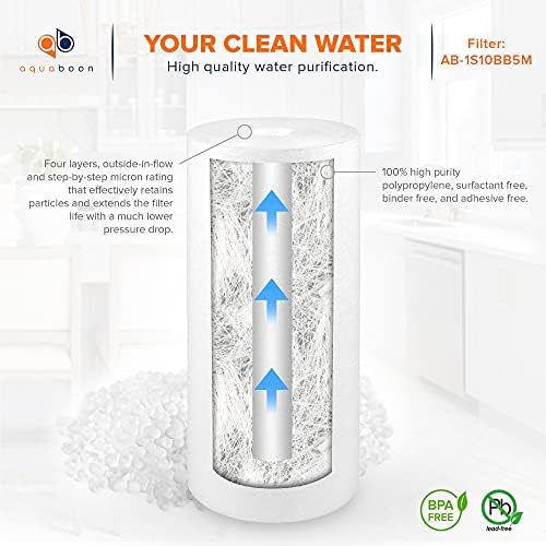 Aquaboon 5 Micron 10 x 4.5 Well Water Sediment Filter Replacement Whole House Water Filter Cartridge Compatible with DGD-5005, WFHD13001B, 4-Pack