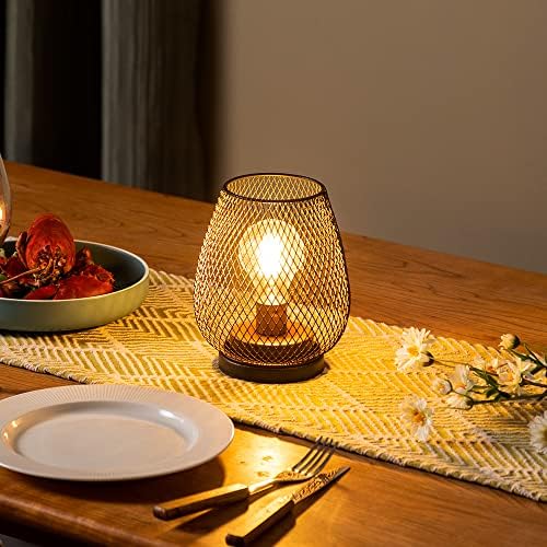 DECORKEY Set of 2 Rechargeable LED Table Lantern, Brown Metal Cage Cordless Lamps with LED Bulb，Vintage Decorative Outdoor Lantern for Weddings, Parties, Patio, Events for Indoors Shelf Decor