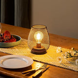 DECORKEY Set of 2 Rechargeable LED Table Lantern, Brown Metal Cage Cordless Lamps with LED Bulb，Vintage Decorative Outdoor Lantern for Weddings, Parties, Patio, Events for Indoors Shelf Decor