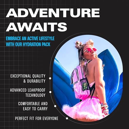 Sojourner Hydration Pack, Hydration Backpack - Water Backpack with 2l Hydration Bladder, Festival Essential - Rave Hydration Pack Hydropack Hydro for Hiking, Running, Biking, Festival Gear