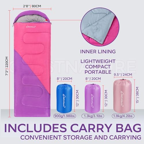Clostnature Sleeping Bag for Adults and Kids - Lightweight Camping Sleeping Bag for Girls, Boys, Youths, Ultralight Backpacking Sleeping Bag for Cold Weather - Compression Sack Included(Left Zipper)