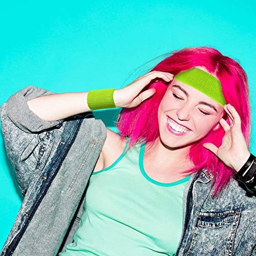 Bememo 6 Pcs Neon Sports Sweatbands Set Paris Sports Competitions Sweatbands 2 Headband 4 Wristbands Breathable Terry Cloth Athletic Bands for Basketball Tennis Costumes Cosplay