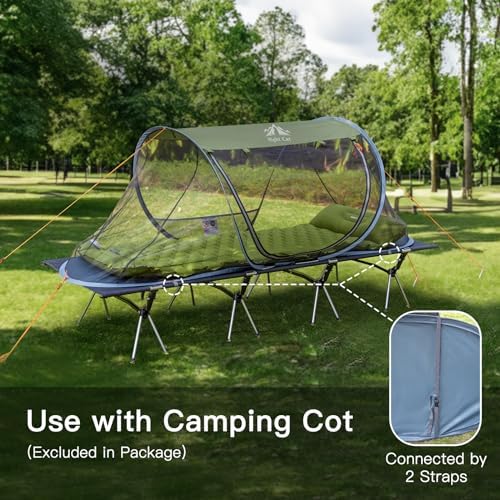 Night Cat Pop-up Mosquito Tent: 1 Person Camping Tent with Bug Screen Net Adults Kids Fits with Camping Cot (Exclueded)