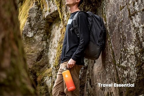 HYDRO CELL Stainless Steel Insulated Water Bottle with Straw - For Cold & Hot Drinks - Metal Vacuum Flask with Screw Cap and Modern Leakproof Sport Thermos for Adults (Red/Orange 40oz)