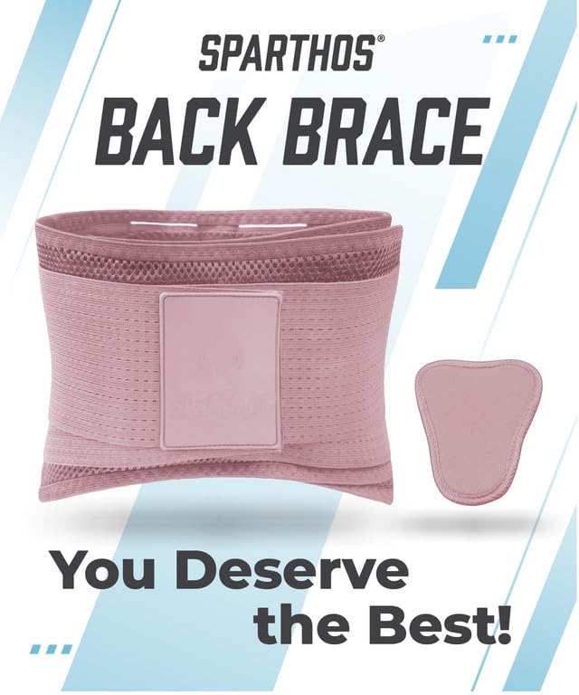 Sparthos Back Brace for Lower Back Pain - Immediate Relief from Sciatica, Herniated Disc, Scoliosis - Breathable Design With Lumbar Support Pad - For Home & Lifting At Work, For Men & Women - (Pink-M)