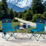LET'S CAMP Camping Chair 2 Pack Folding Chair with 3-Can Cooler Bag Portable Lawn Chair with Cup Holder,Storage Pocket, Supports 225LBS, Collapsible Chair for Camp, Beach, Picnic (Blue)