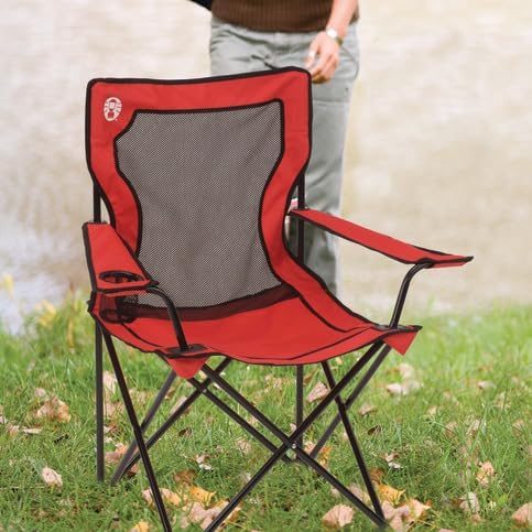 Coleman Broadband Mesh Quad Camp Chair with Carry Bag & Cup Holder, Cooling Mesh Back with Adjustable Arms