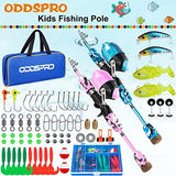 ODDSPRO Kids Fishing Pole Pink, Portable Telescopic Fishing Rod and Reel Combo Kit - with Spincast Fishing Reel Tackle Box for Girls, Youth