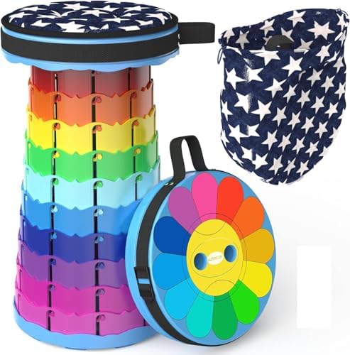 ALEVMOOM Upgraded Portable Collapsible Folding Stool with Cushion Retractable Telescoping Stool for Adults Sturdy Capacity 440lbs Camping Stool for Outdoor Hiking Garden BBQ with Bag