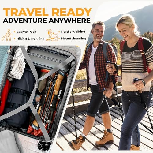 Foxelli Lightweight Trekking Poles – Compact Walking Sticks with Quick Locks, Ergonomic Cork Grip & All-Terrain Accessories – Adjustable Collapsible Poles for Travel & Hiking