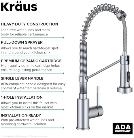 KRAUS Bolden Commercial Style 2-Function Single Handle Pull Down Kitchen Faucet in Chrome, KPF-1610CH (Pack of 1)