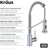 KRAUS Bolden Commercial Style 2-Function Single Handle Pull Down Kitchen Faucet in Chrome, KPF-1610CH (Pack of 1)