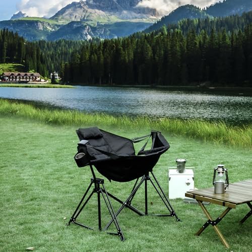 Hammock Camping Chair Folding 350lbs Foldable Portable Rocking Chairs for Adults Outside Swinging Camp with Stand Lawn Garden Hanging Outdoor