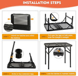 Camping Table with Mesh Desktop, Lightweight & Portable Small Folding Grill Table, Height Adjustable Metal Outdoor Table for Camp, Cooking, BBQ, RV, Picnic-2 FT Black