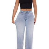 ONESO Mid-Low Rise Baggy Jeans Wide Leg for Women Distressed Pants Stretchy Bottom Lady Basic Comfortable Denim (US, Numeric, 27, Regular, Regular, Mid Low-Light Blue)