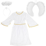DERAYEE Angel Costume for Kids, Heavenly White Angelic Gown with Wings Headband for Girls Christmas Holiday Dress Cosplay Party