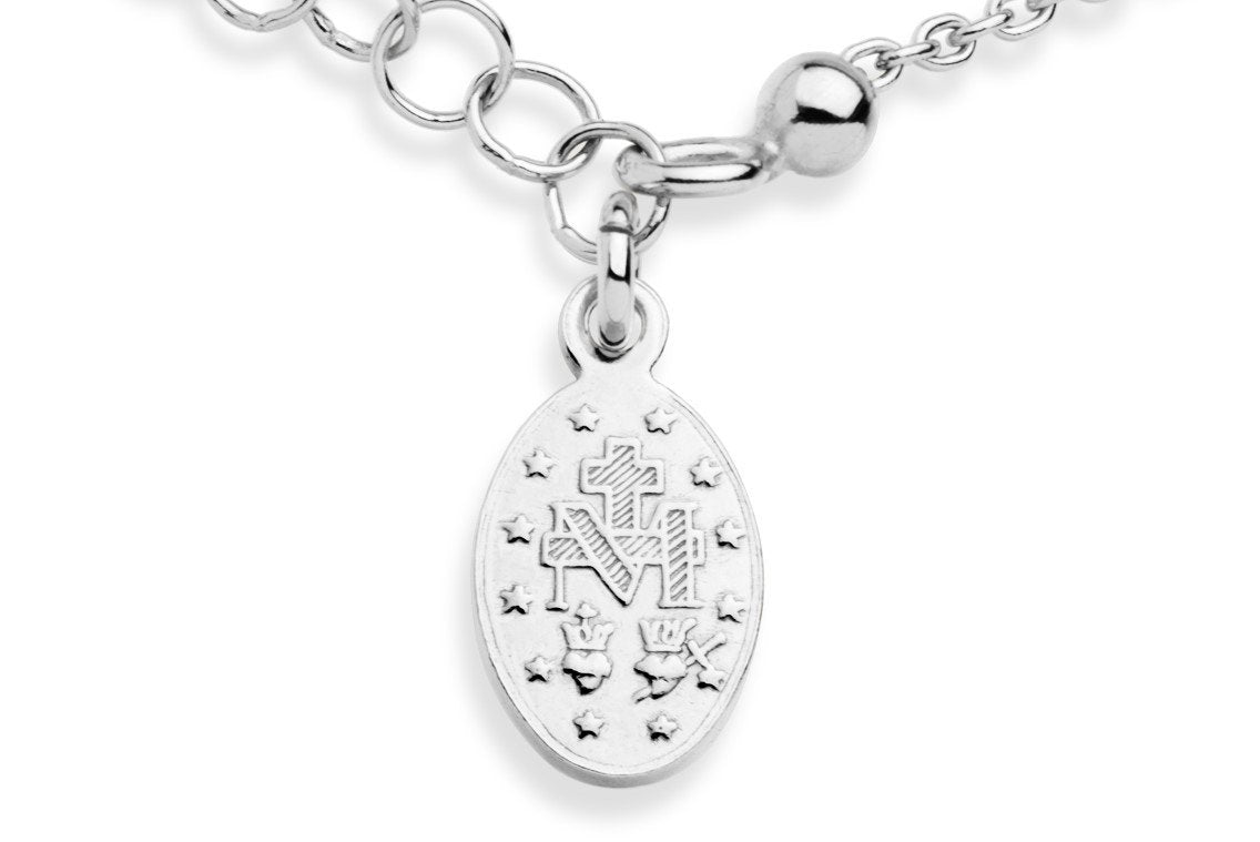 Miabella 925 Sterling Silver Italian Rosary Cross Bead Charm Link Chain Bracelet for Women Teen Girls, Adjustable, Made in Italy (Length 7 to 8 Inch)