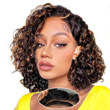 5×5 Closure Bob Wig Human Hair Glueless Wigs Human Hair Pre Plucked Pre Cut Short Curly Human Hair Wig Water Wave C Part Balayage Ombre Lace Frontal Human Hair Wigs for Black Women P1B/30 12 Inch