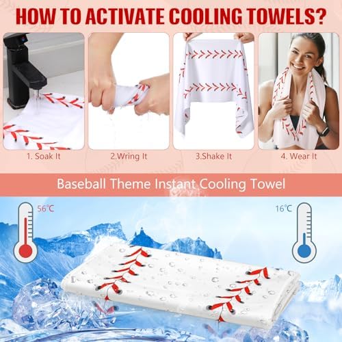6 Pack Baseball Cooling Towels for Boys, White Sports Towels with Bags, 40"x12" Breathable Chilly Towel, Microfiber Towel for Baseball Sport Team Gift