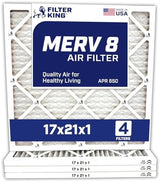Filter King 17x21x1 Air Filter | 4-PACK | MERV 8 HVAC Pleated A/C Furnace Filters | MADE IN USA | Actual Size: 17 x 21 x .75"