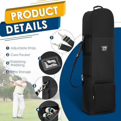 Golf Travel Bags for Airlines with Adjustable Support Rod and Detachable Shoulder Straps, Soft Foldable Golf Club Travel Covers, 900D Heavy Duty Oxford -Universal Size