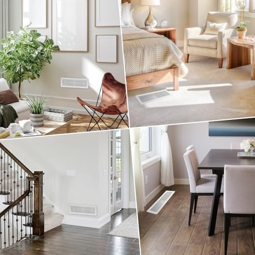 4x14 Inch Floor Register - Heavy Duty Steel Walkable Floor Vents - Easy Adjust Air Supply Lever - Vent Covers for Home (White)