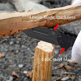 AUBEY Folding Pocket Knife with Tanto Tumbled 440C Steel Blade, Frame Lock, Black G10 Handle, Clip, Glass Breaker, Heavy Duty EDC Knife for Men Hunting, Magic Axe