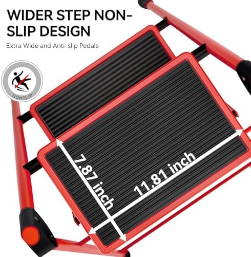 KINGRACK Step Ladder, Folding Ladder with Non-Slip and Wide Pedal, Small Ladders with Handle, Heavy Duty Steel Ladder, Lightweight Step Ladder (Red, 4 Step Ladder)