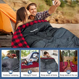 Cotton Flannel Double Sleeping Bag for Adults Machine Washable 2 Person Camping Sleeping Bag Queen Size Waterproof with Compression Sack for Cold Weather 3-4 Seasons