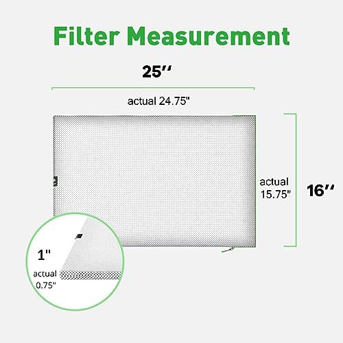 16x25x1 Air filter, Washable and Reusable Air Filter 16x25x1 for AC HVAC Furnace, MERV 8 Air Filters Machine Washable & Dryer Friendly, AC Furnace Air Filter