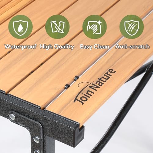 Portable Outdoor Camping Table Large for 2-6 Person - Foldable Camp Table with Aluminum Roll-Up Top & Carry Bag for BBQ, Tailgating, Backyard, 220 Lbs Capacity, Stable & Sturdy (Natural)