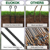 18 Inch Rebar Stakes with Loop 12 Pack Tent Stakes Heavy Duty 1/2 Inch Diameter Metal Tree Stakes and Supports, Rope Stakes for Walkway Fence Trampoline Outdoor Camping, Black