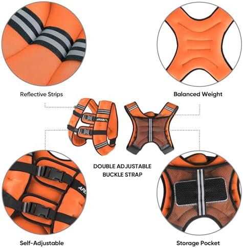 APEXUP Weighted Vest with 5lbs/10lbs/15lbs/20lbs/25lbs/30lbs Weights and Reflective Stripe, Weight Vest Men Women for Workout, Strength Training, Running