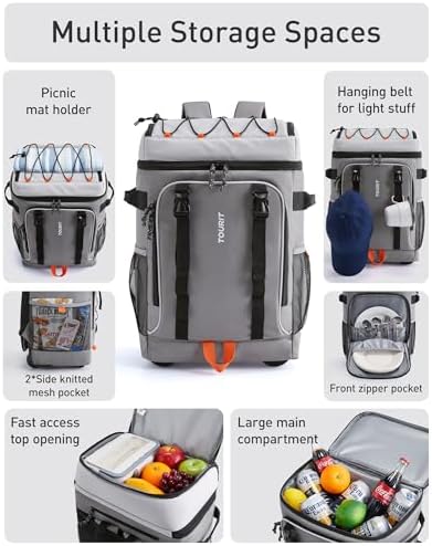 TOURIT 50-Can Rolling Backpack, Double Deck & Dual-Bar Handle Travel Soft Cooler Bag with Wheels for Women, 30L Space Beach Cooler Size 18"(15"+3")×13"×11"