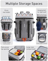 TOURIT 50-Can Rolling Backpack, Double Deck & Dual-Bar Handle Travel Soft Cooler Bag with Wheels for Women, 30L Space Beach Cooler Size 18"(15"+3")×13"×11"